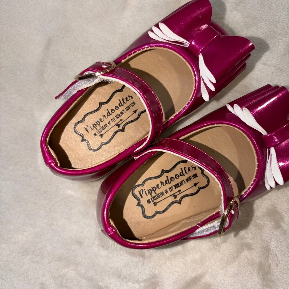 Pipperdoodles Toddler Mary Jane Bow Shoes Size 4 Magenta Red Yellow Bundle